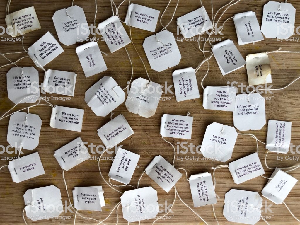 Collection Of Inspirational Teabag Messages Stock Photo