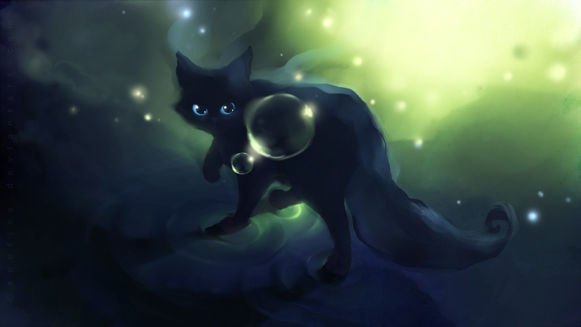 Cute Black Cat Painting Wallpaper HD