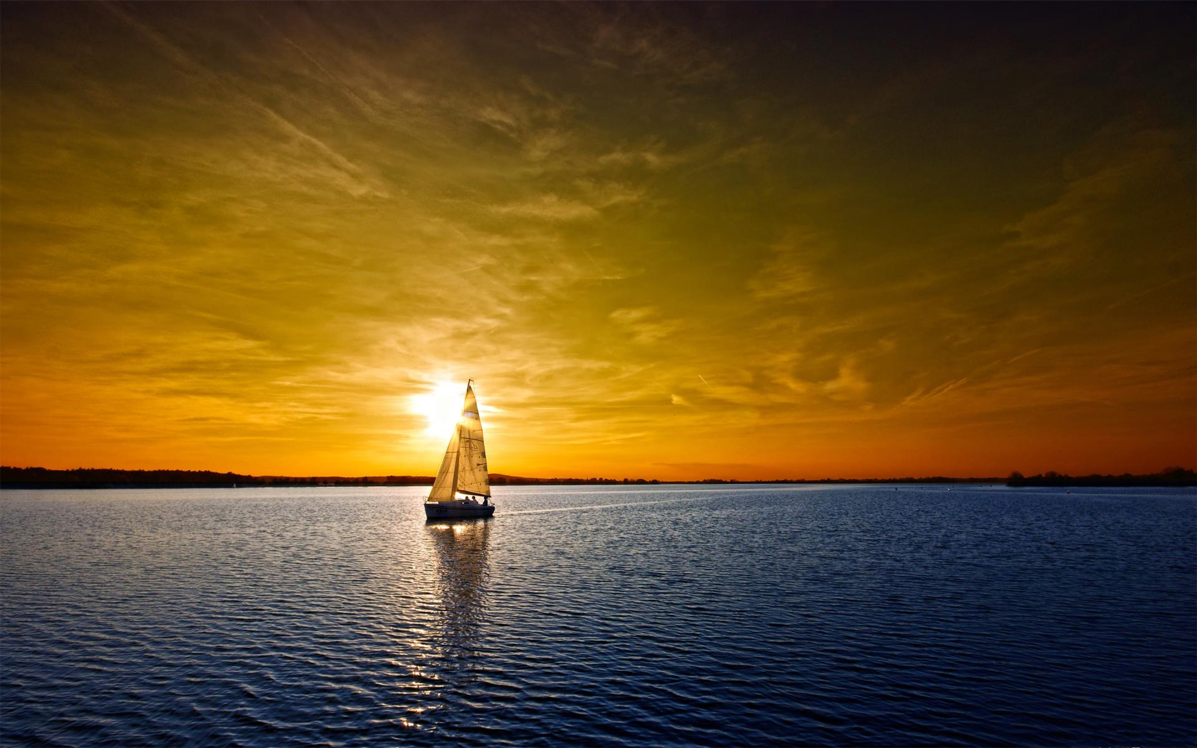 Sailing Boat Sunset Landscape 4k HD Wallpaper Image Photos And Picture