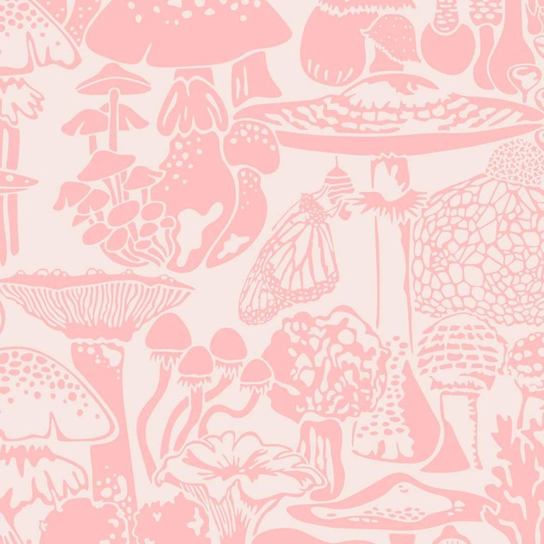 Mushroom City Designer Wallpaper In Color Eraser Pink On Blush