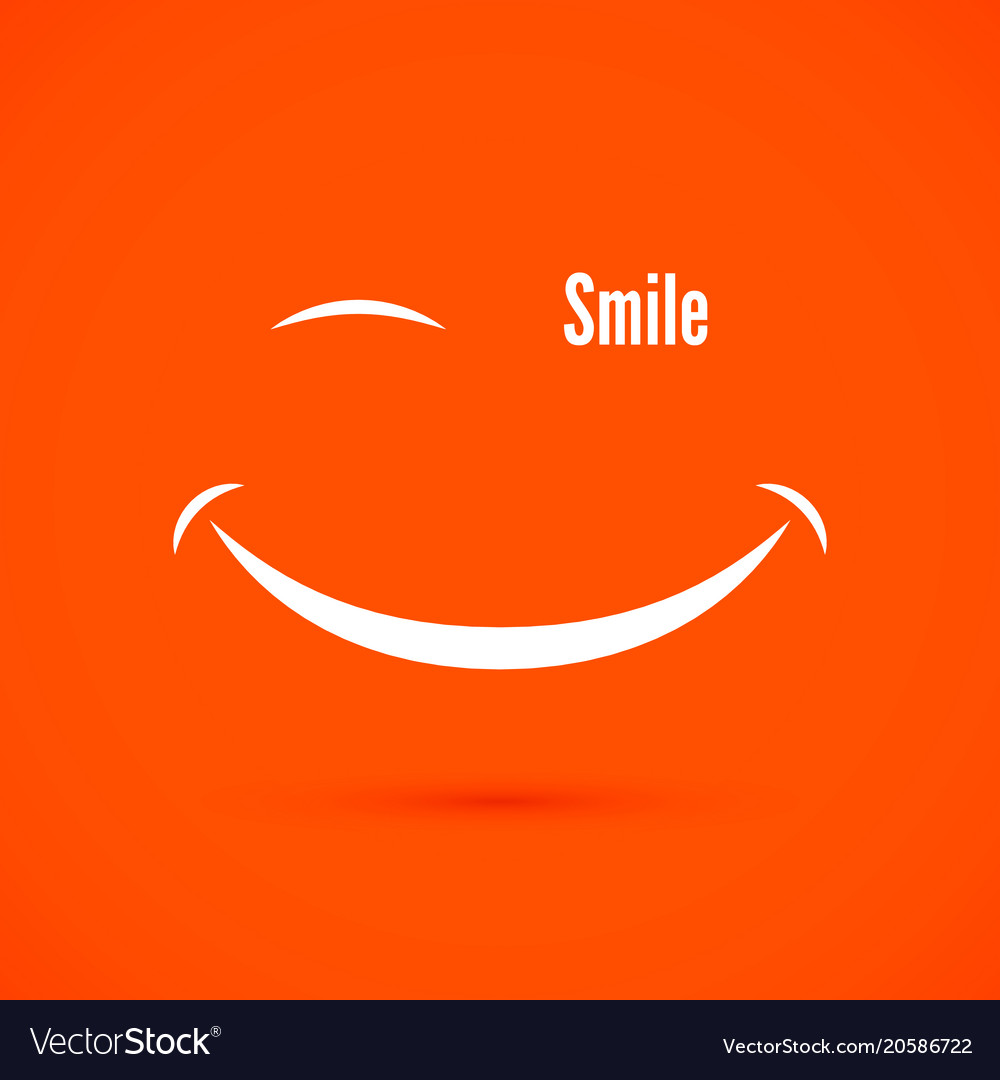 White Smile Icon On Warm Orange Color Background Vector Image