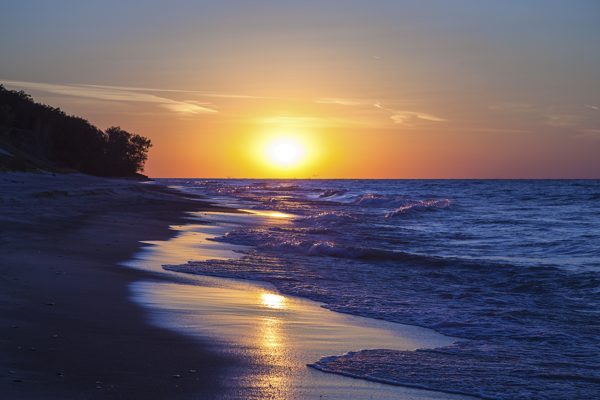 Lake Michigan Indiana Sunset Coast Sun Beach Wallpaper Background
