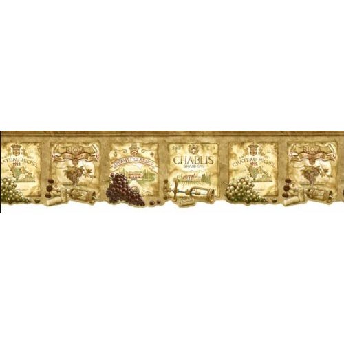 Wine Labels Gold Wallpaper Border in Kitchen Style Home