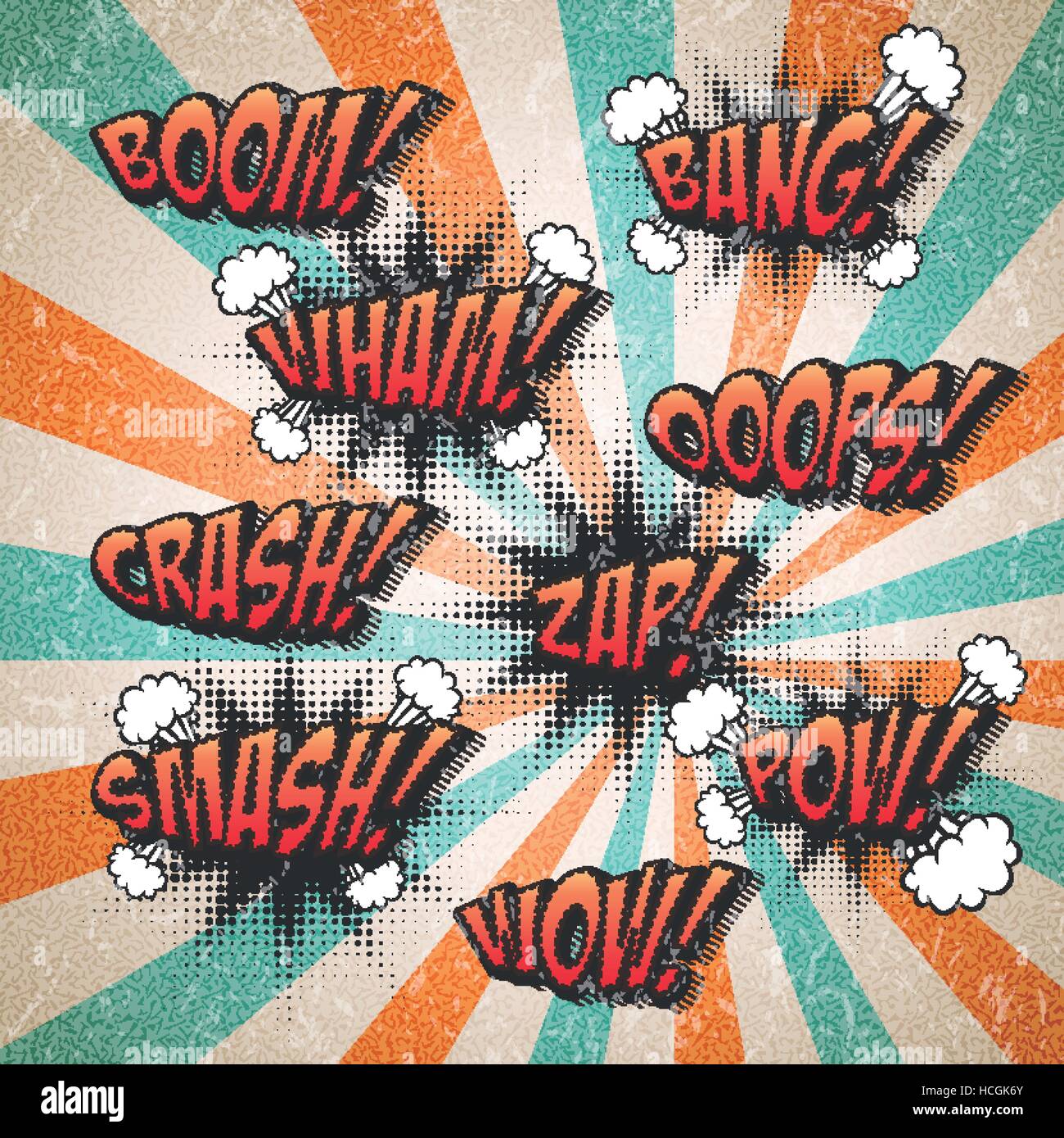 Retro Ic Sound Effects Set Over Attractive Striped Background