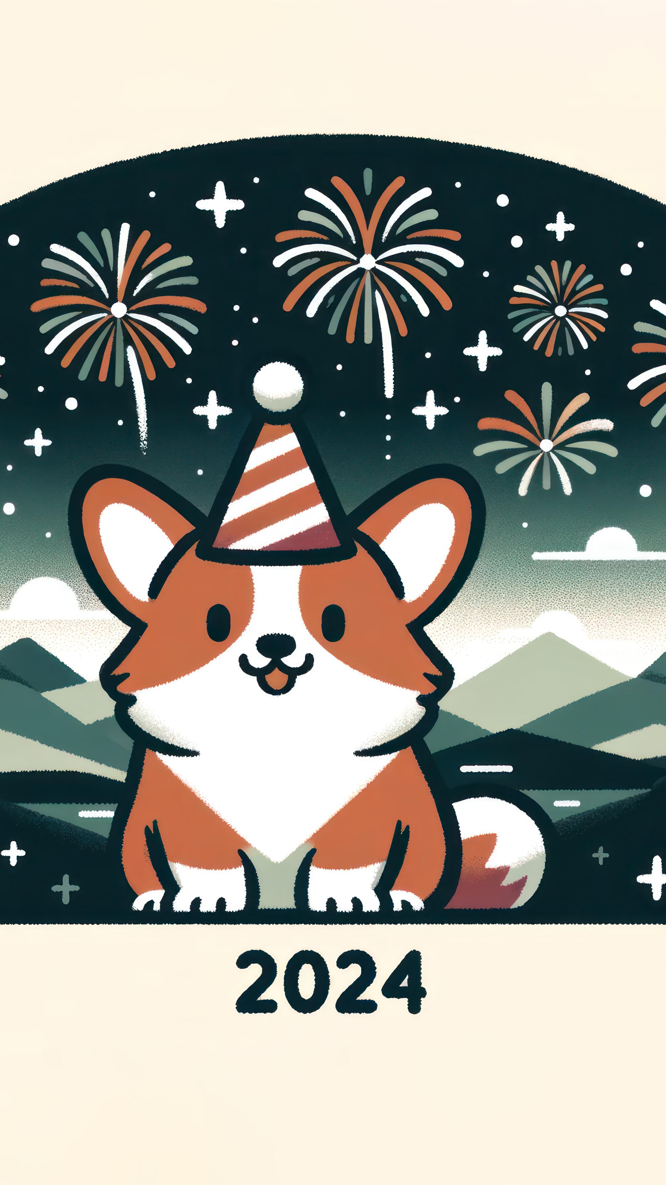 New Year Fireworks Corgi Dog 4k Wallpaper iPhone HD Phone 8560i