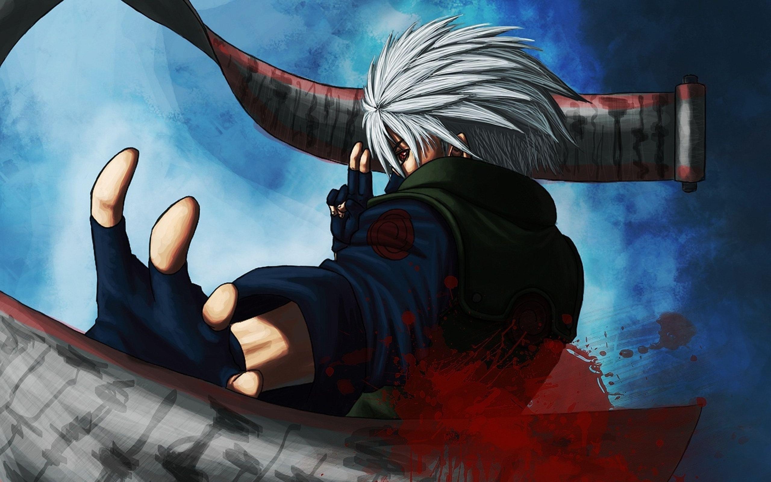Kakashi Hatake, a popular character from the Naruto series, in dynamic pose with a scroll, showcasing his signature silver hair and jonin attire