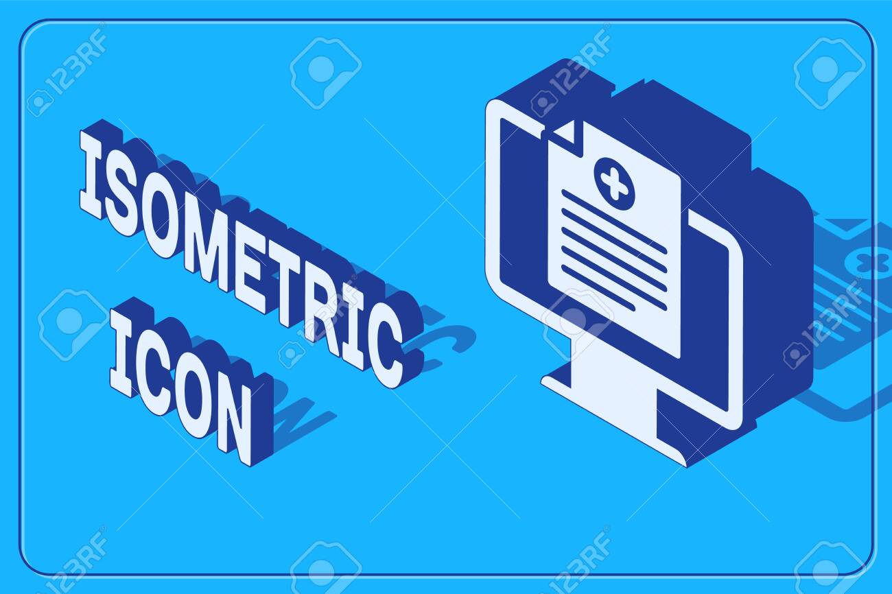 Isometric Medical Clinical Record On Monitor Icon Isolated