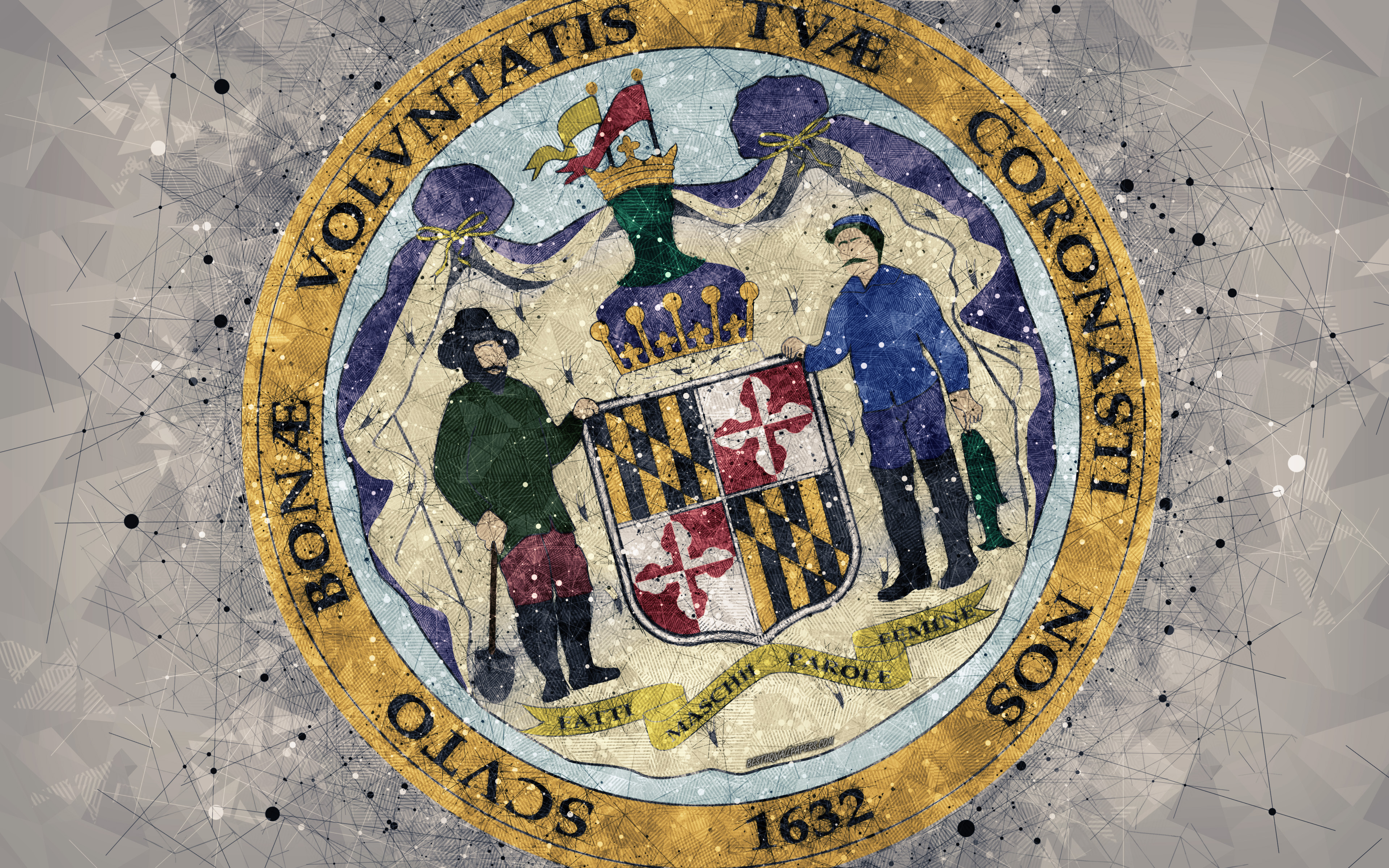Wallpaper Seal Of Maryland 4k Emblem Geometric Art