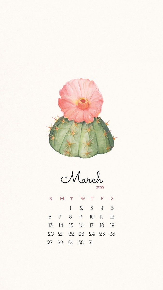 Cactus March 2022 monthly calendar Photo   rawpixel 675x1200