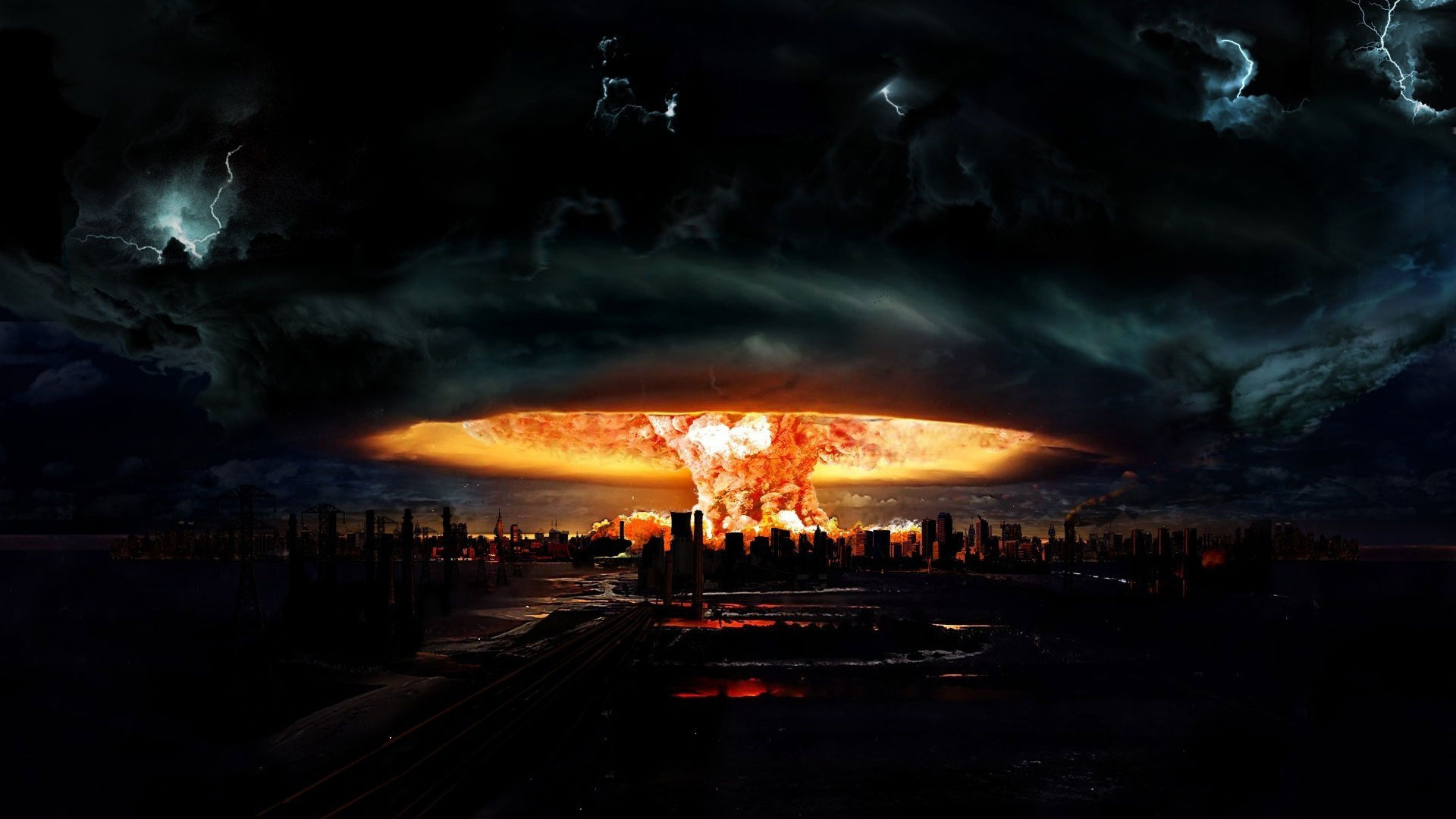 Nuclear Explosion Lightning Storm Horror Wallpaper Background
