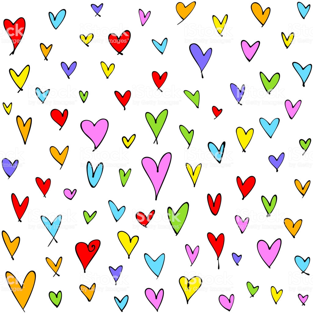 Cute Hand Drawn Multi Colored Hearts Seamless Pattern Mothers Day