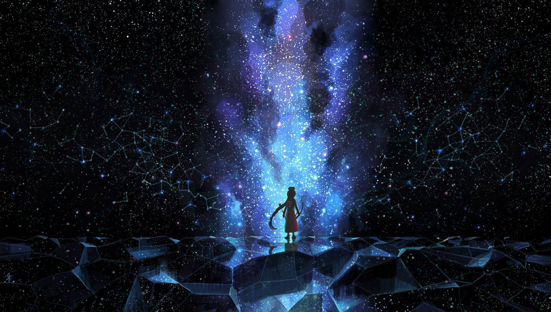 An Immersive Calming Blue Anime Scenery Wallpaper