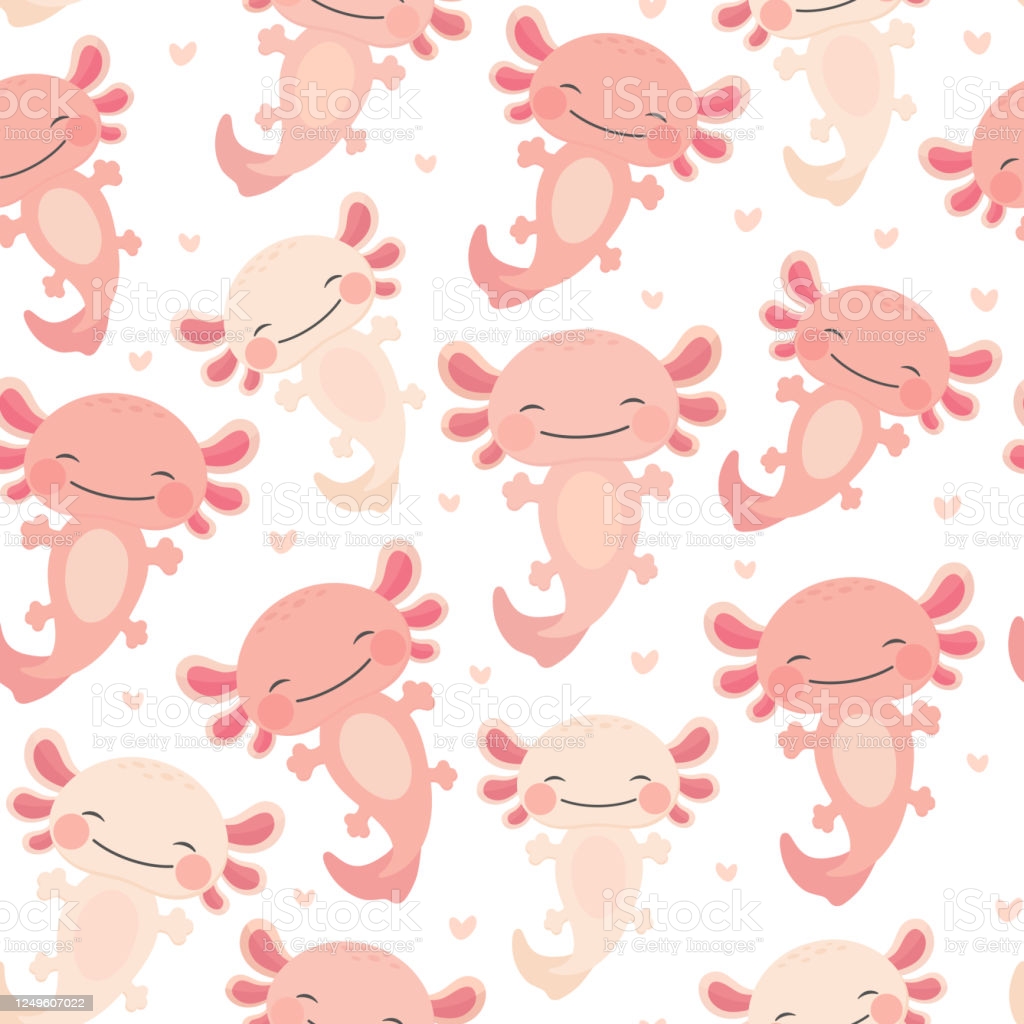 Axolotl Kawaii Seamless Pattern Baby Amphibian Background Stock