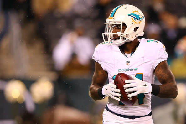 Jarvis Landry Of The Miami Dolphins Looks On Against