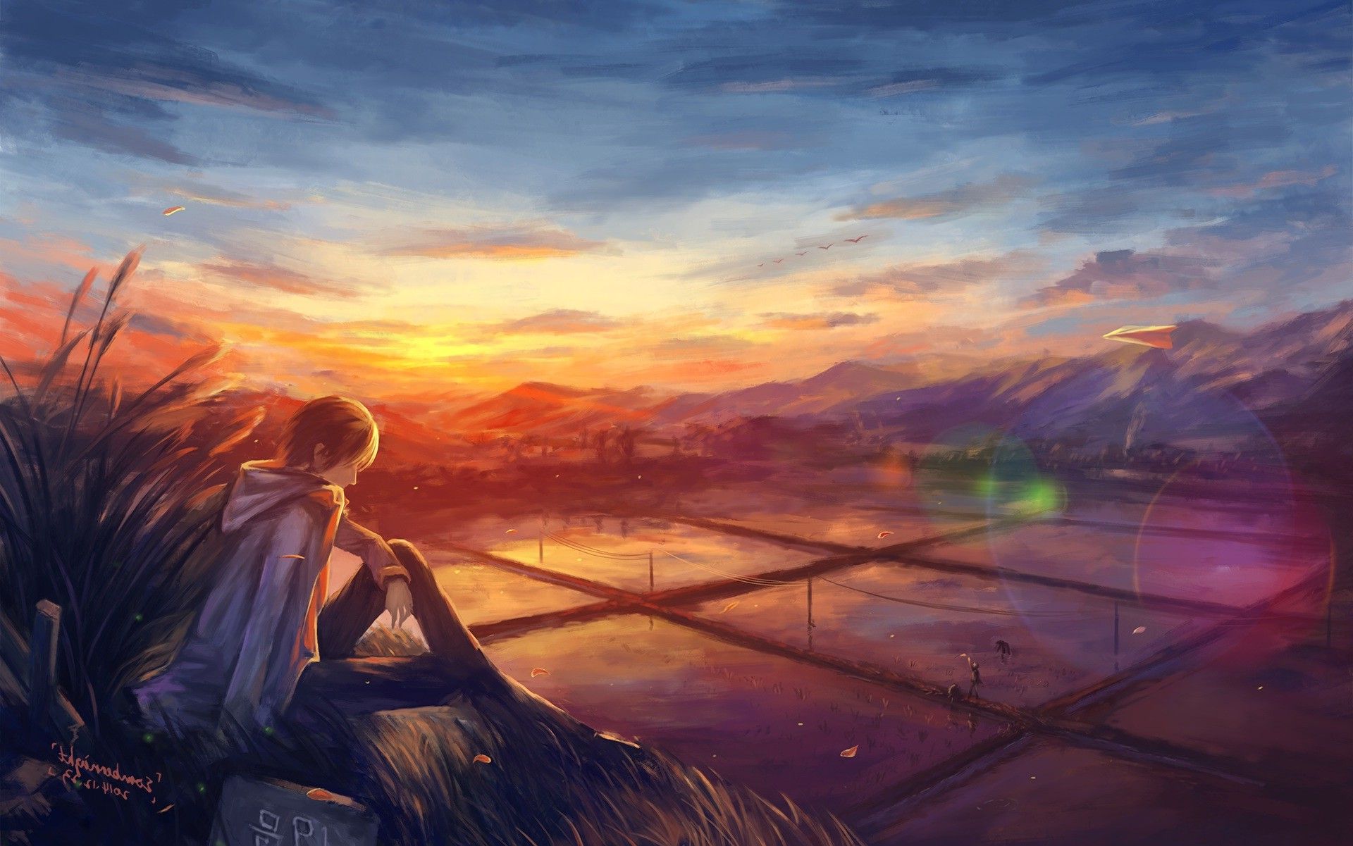 Low Poly Sunset Wallpaper Digital Art HD Anime