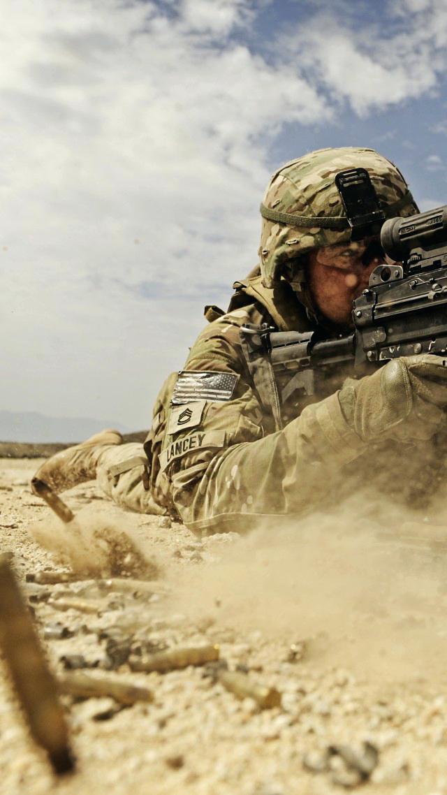 Military Wallpaper Machine Gun Us Army Firing Dust Soldier