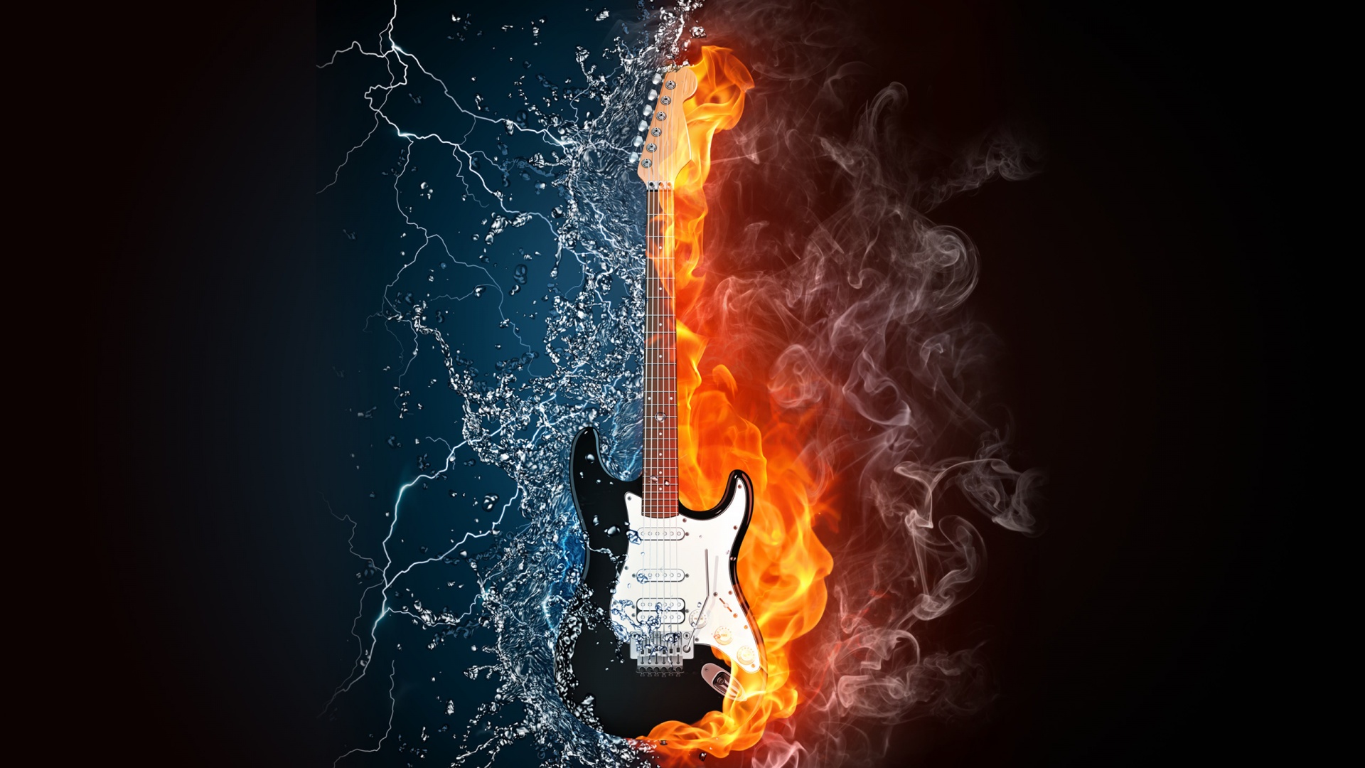 Cool Fire And Water Guitar Image HD Wallpaper