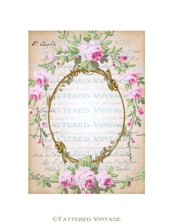 French Script Fleur Frame Antique Wallpaper Collage Art Journal Atc