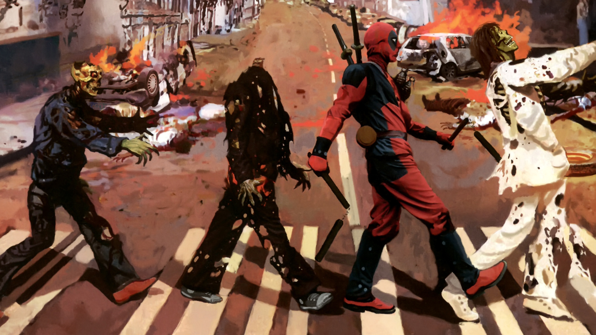 The Beatles Abbey Road Zombie Deadpool Marvel Dark