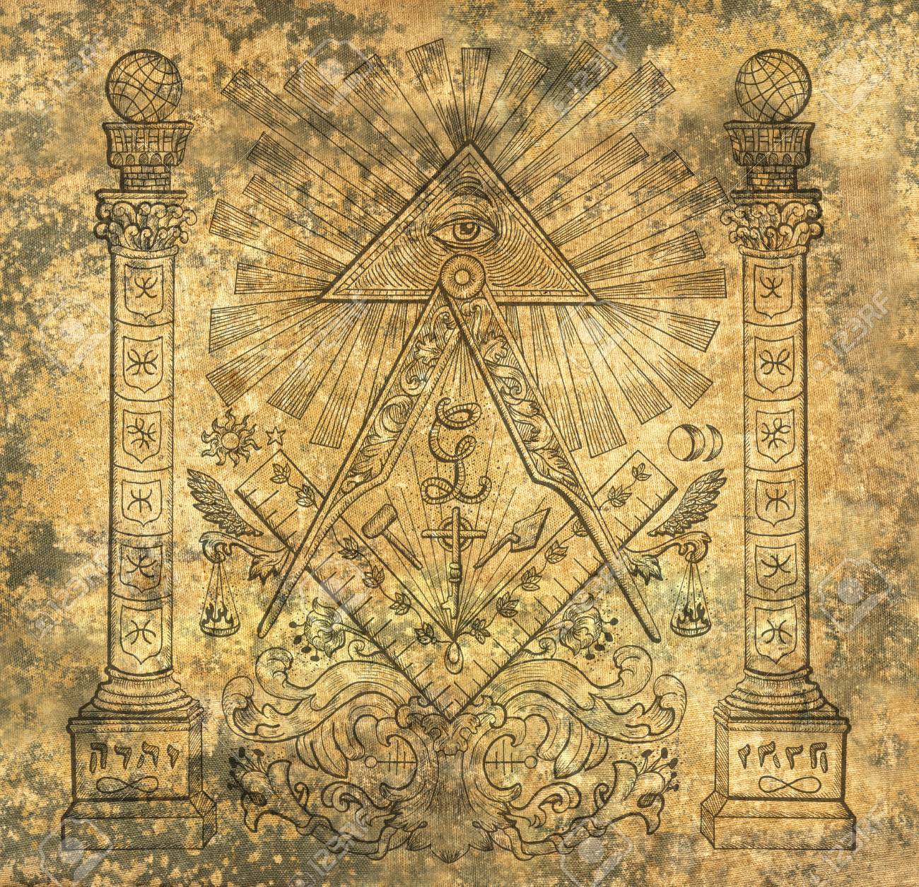 Scrapbook Design Background With Mason Religious Symbols