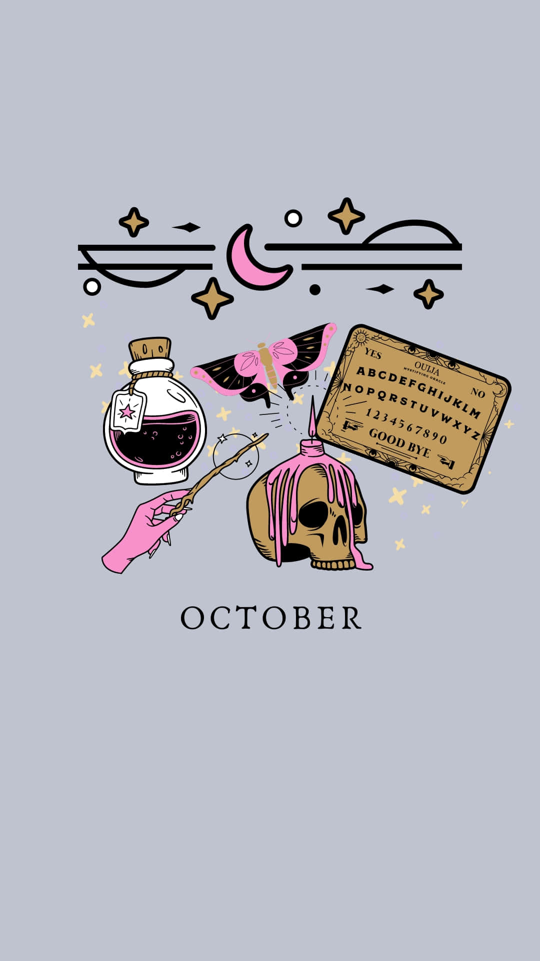 Pastel Witch Aestheticwith Skulland Magic Elements October Wallpaper