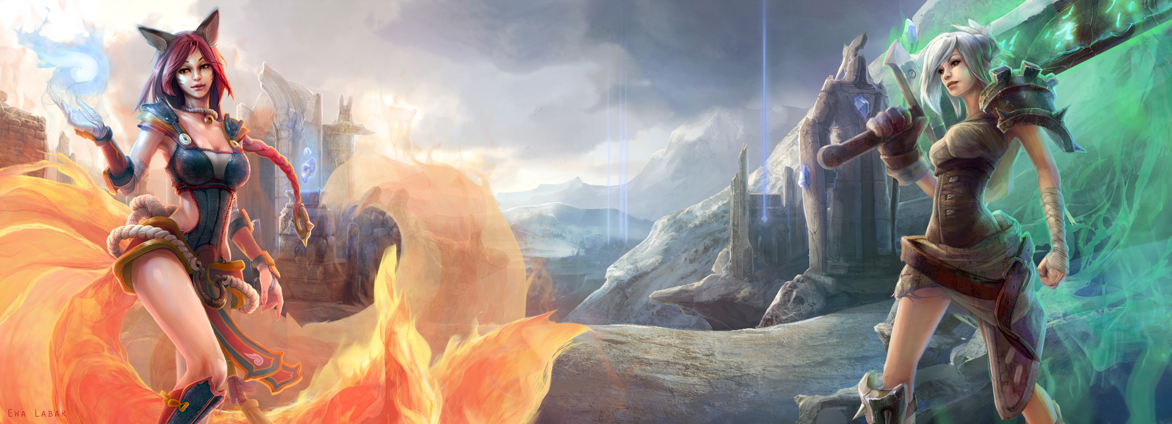 League of Legends Foxfire Ahri and Riven by EwaLabak