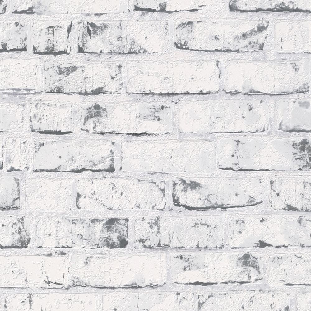 Grey Brick Wallpaper White