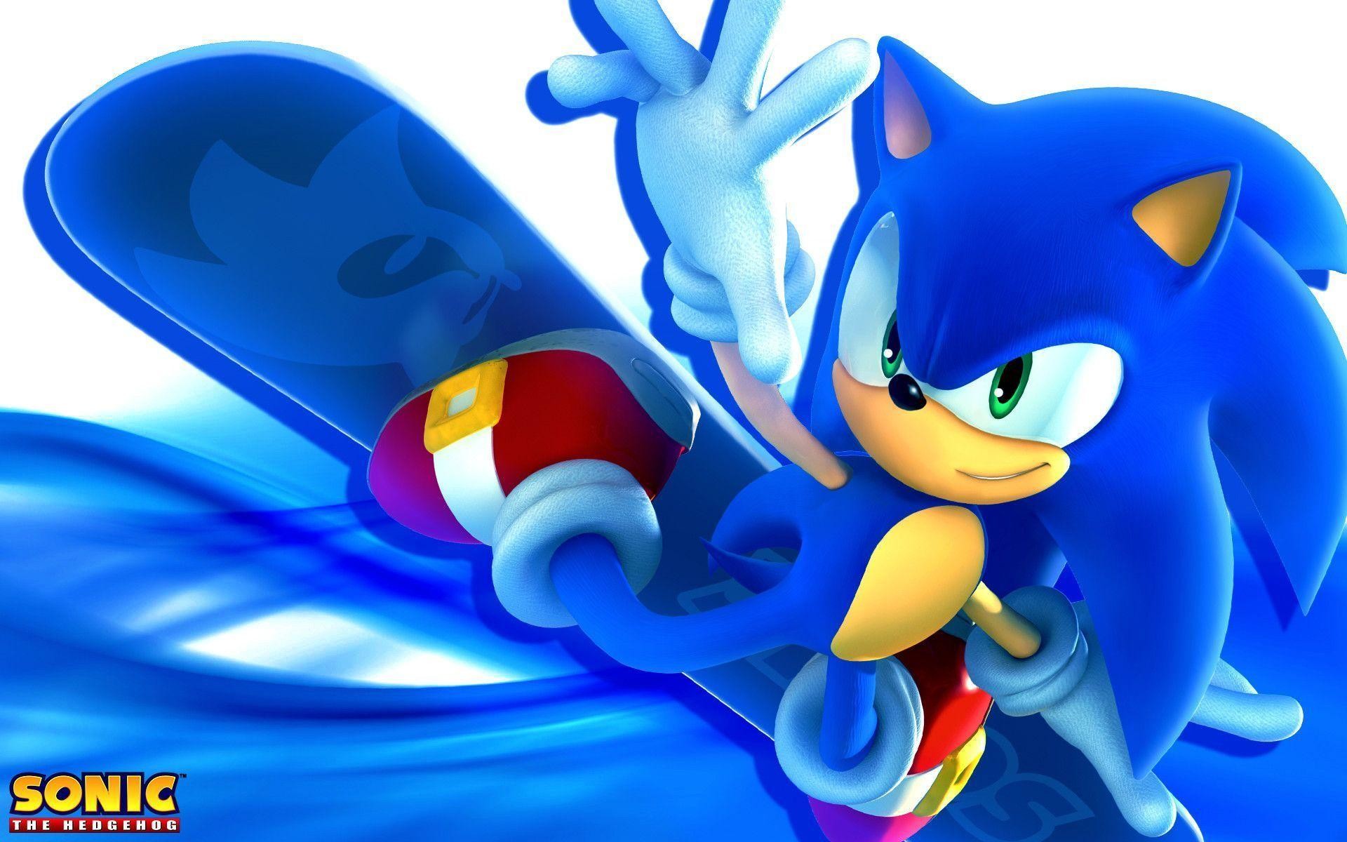 Sonic the Hedgehog Snowboarding on a Blue Wave