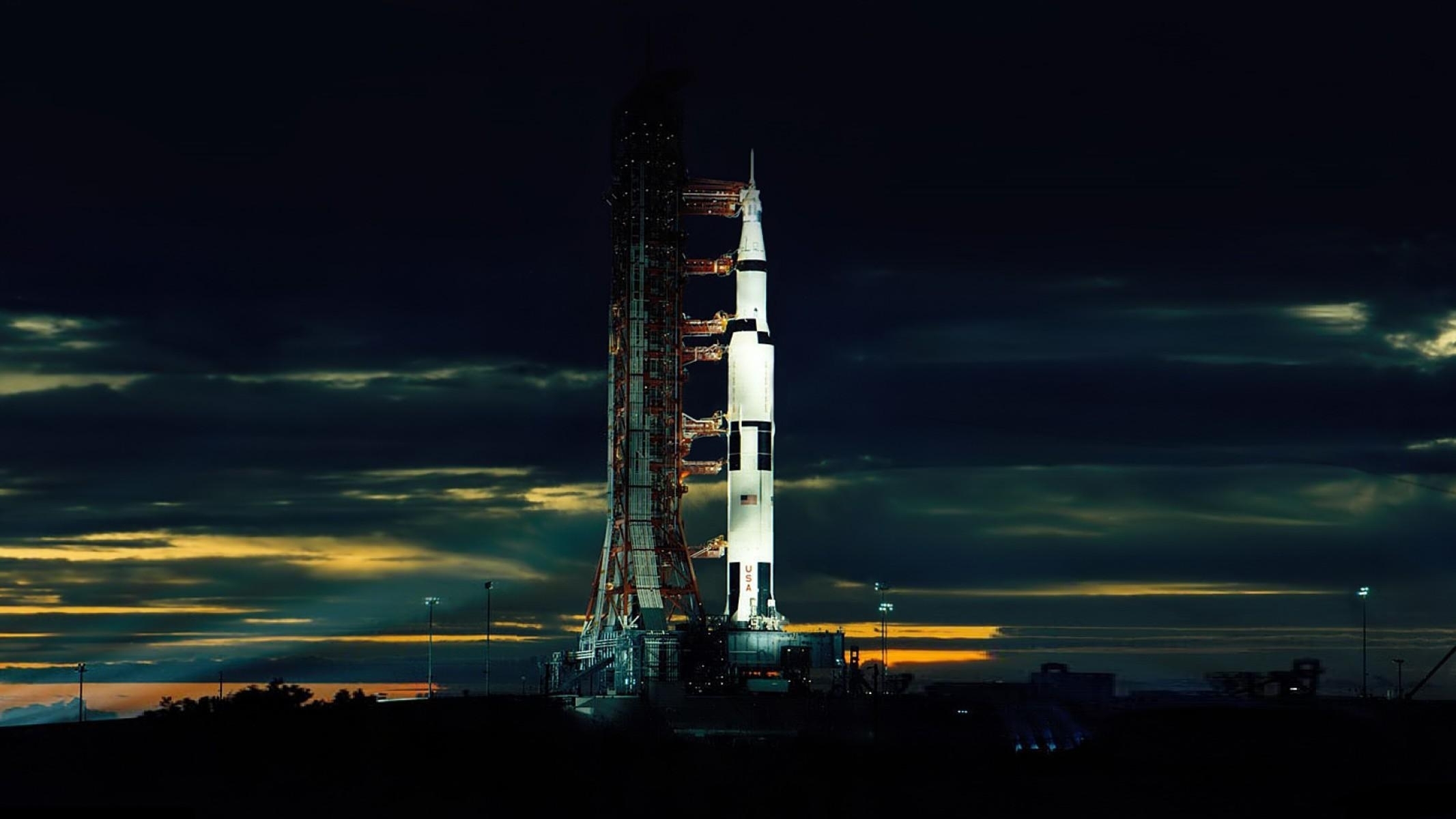 Rocket Launch Site Night Clouds Wallpaper Background