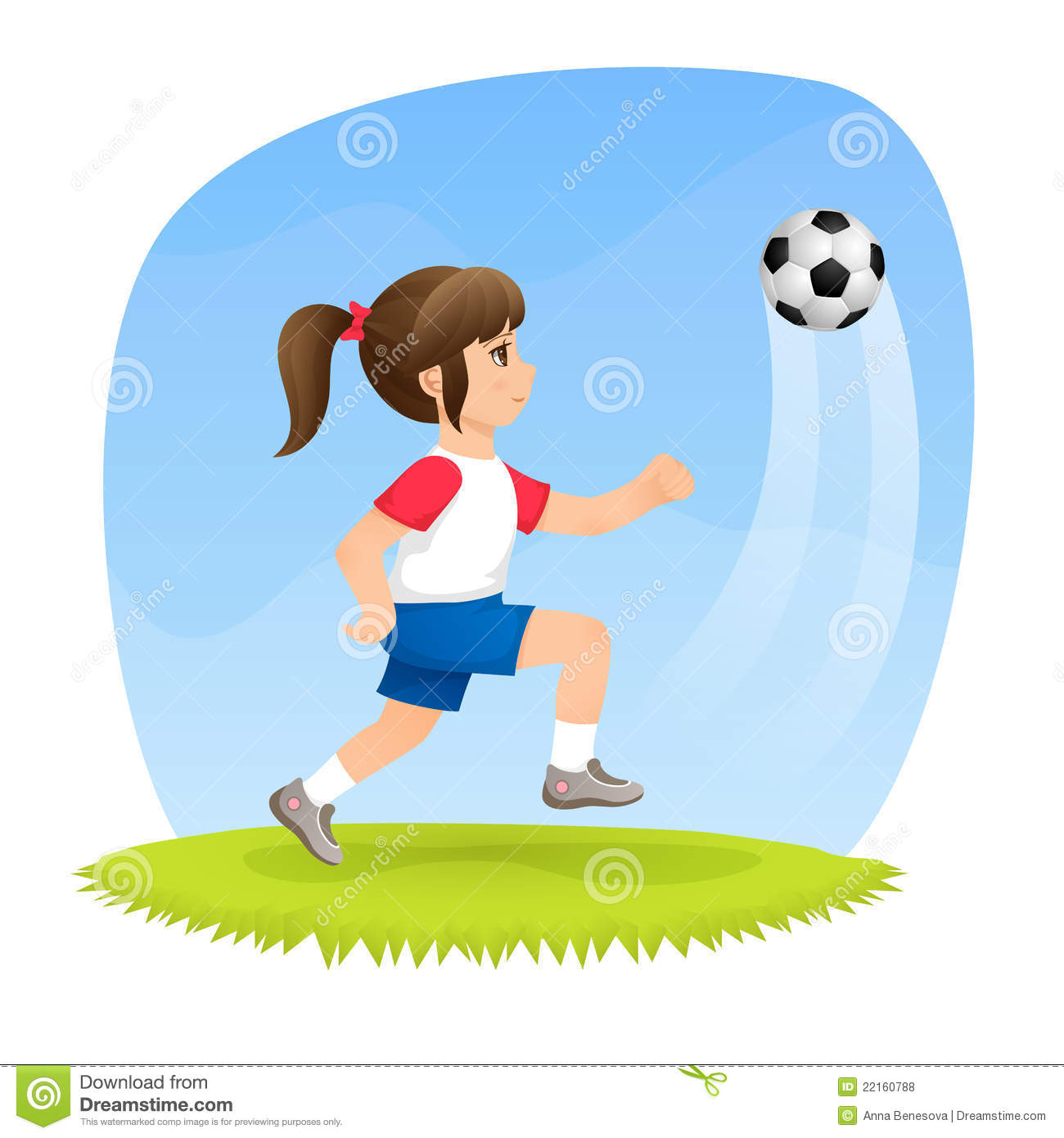Cute Girl With Ponytail Playing Football Soccer