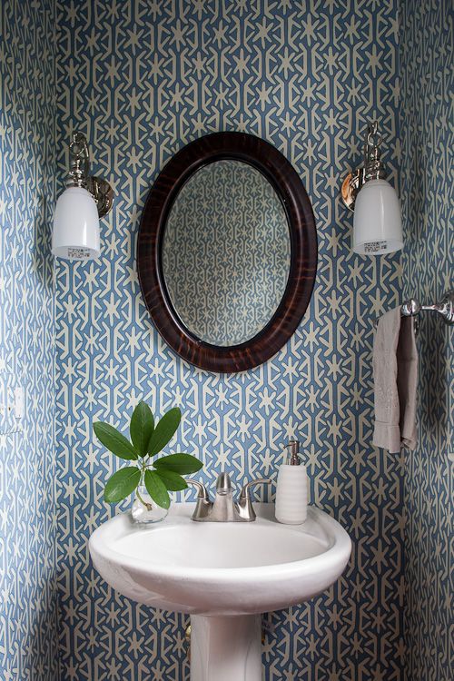 Graphic Wallpaper In A Small Powder Room Bathrooms