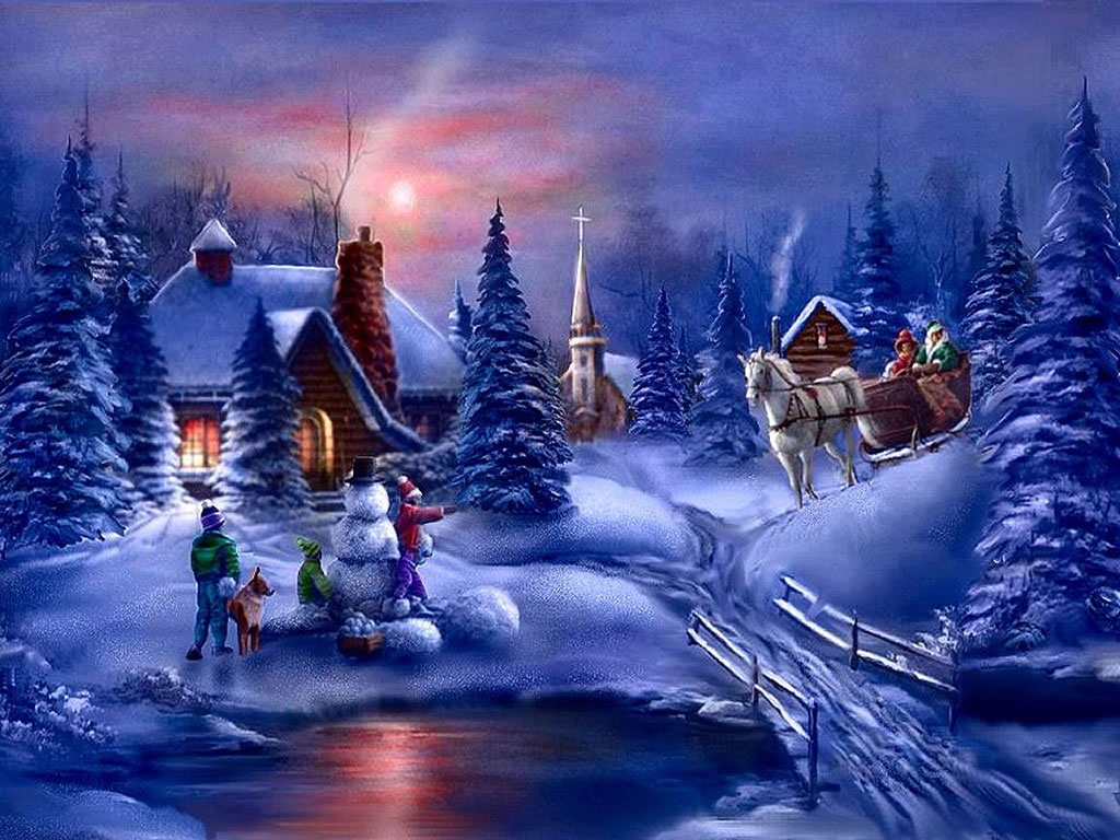 Winter Fun Wonderland Christmas Scene Desktop Background