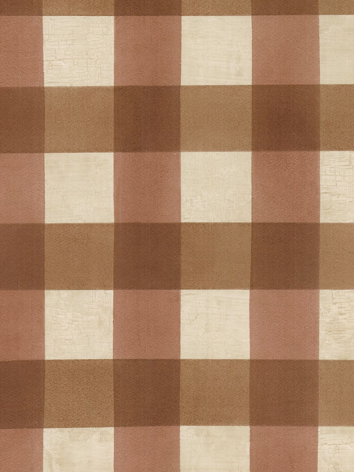 Wallpaper By The Yard Rust Beige Country Crackle Plaid Check