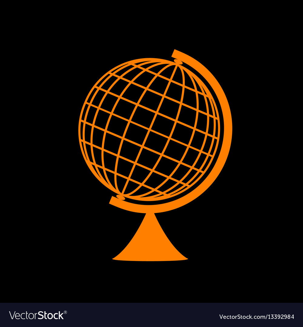 Earth Globe Sign Orange Icon On Black Background Vector Image