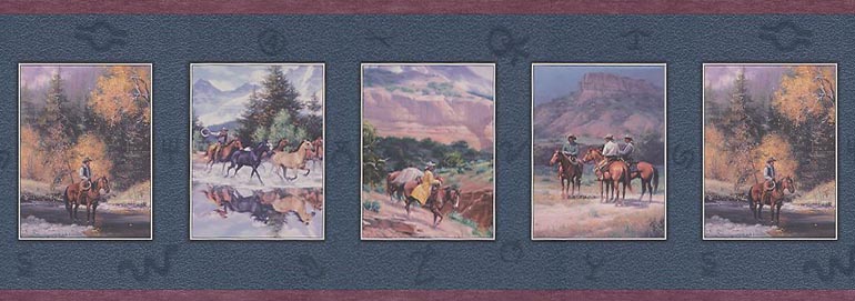 Western Roundup Cowboy Cattle Wallpaper Border