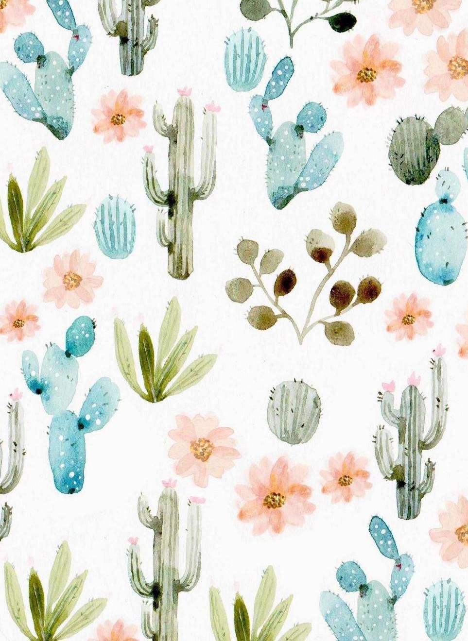 Background Cactus Background Floral Pastel Wallpaper