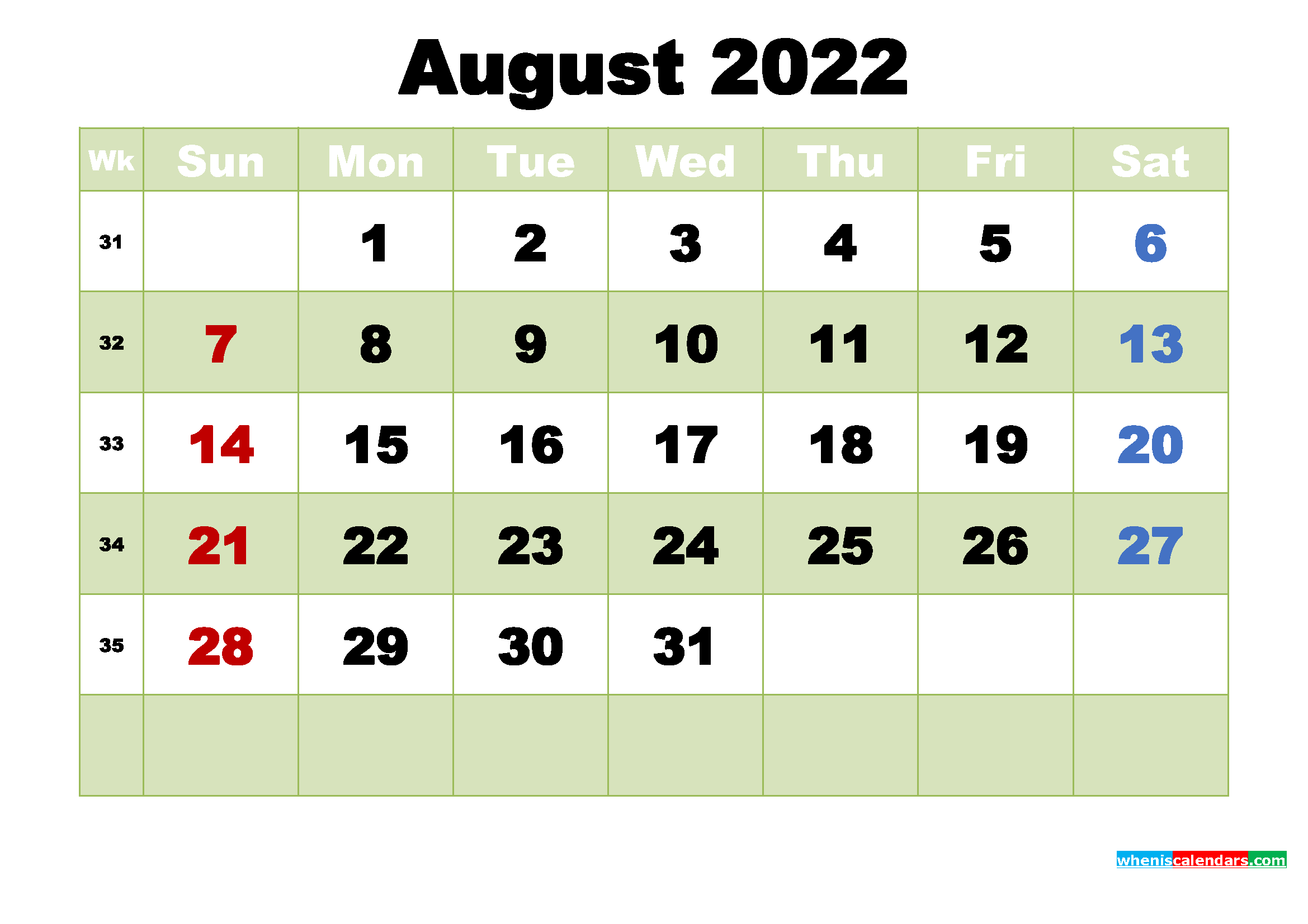 Printable August Calendar Wallpaper