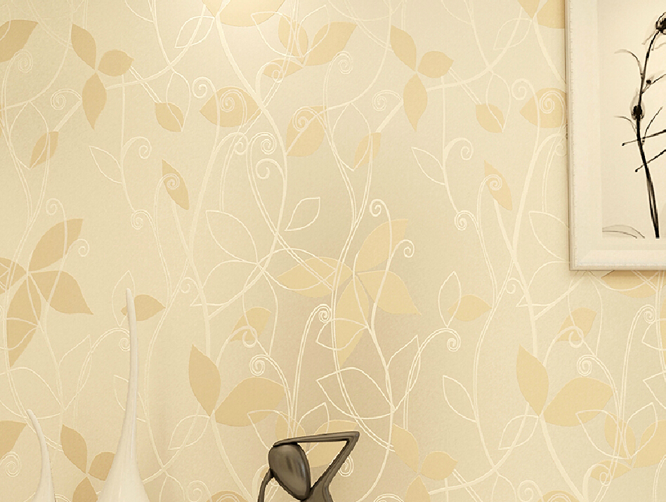 Pale Yellow Leaves Of Non Woven Wallpaper Bedroom