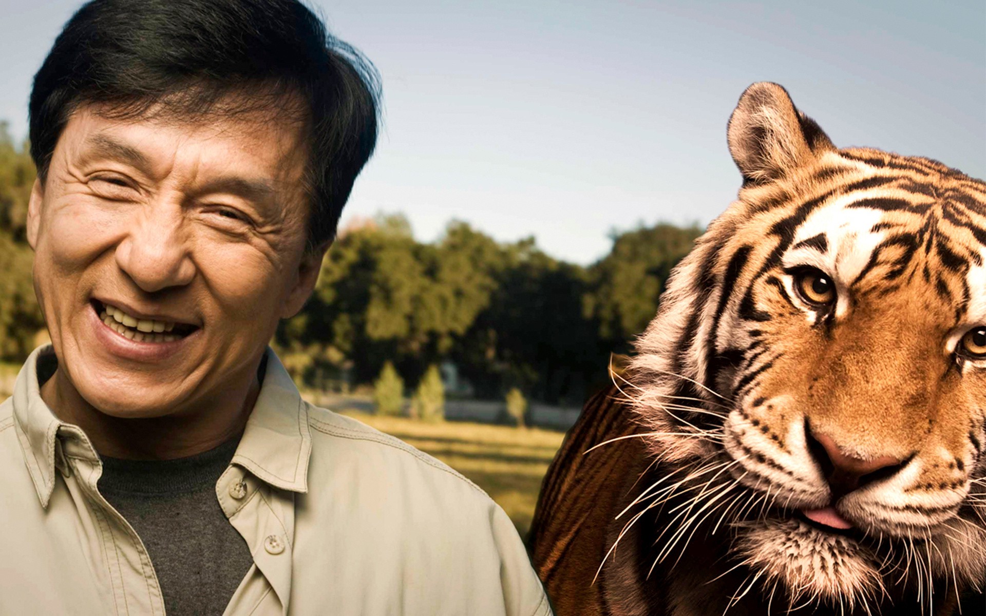 men Actor Jackie Chan Smiling Animals Tiger Wallpapers HD