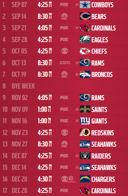Printable San Francisco 49ers Football Schedule