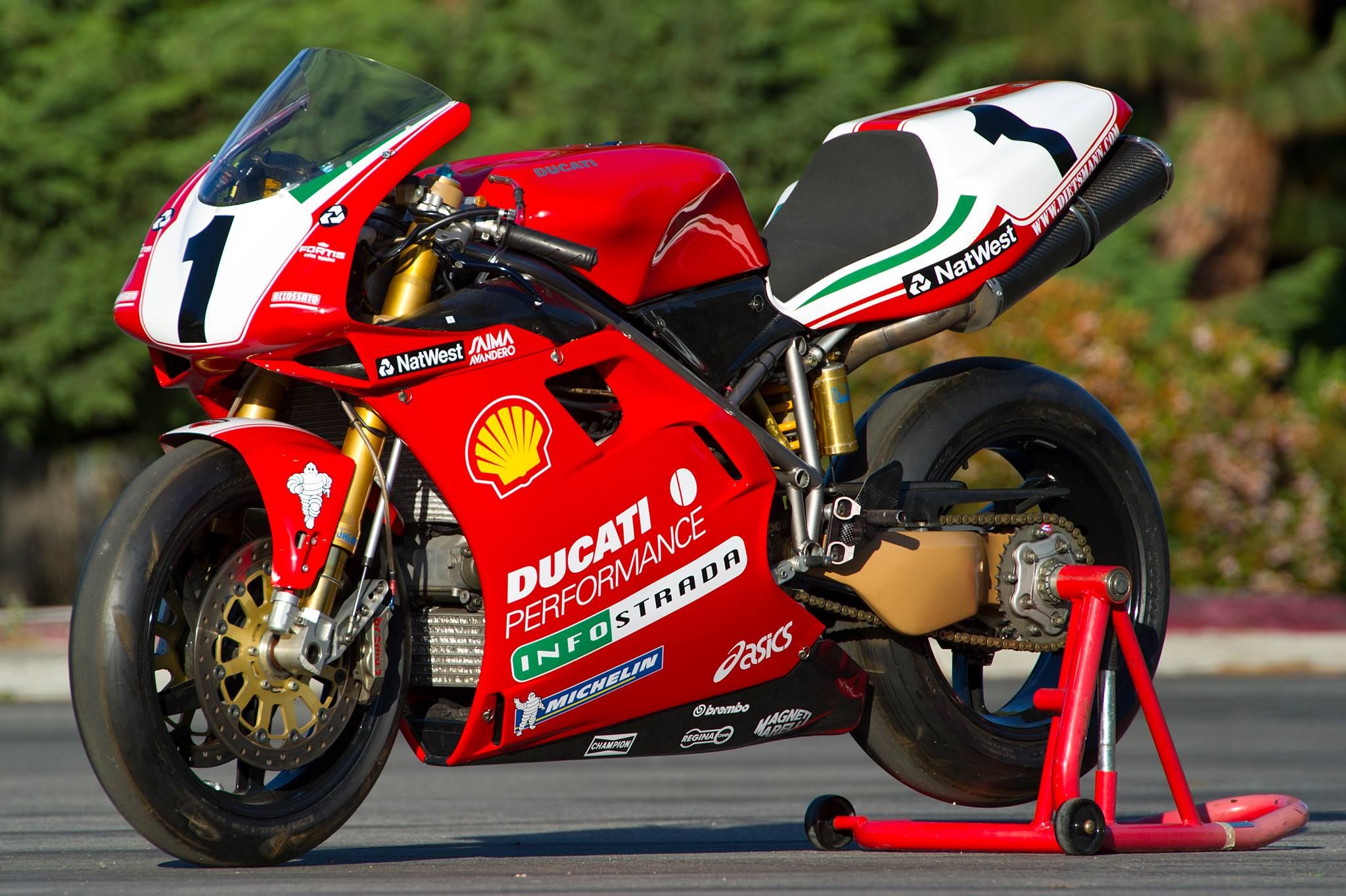 Ducati 996 racing motorcycle on a track