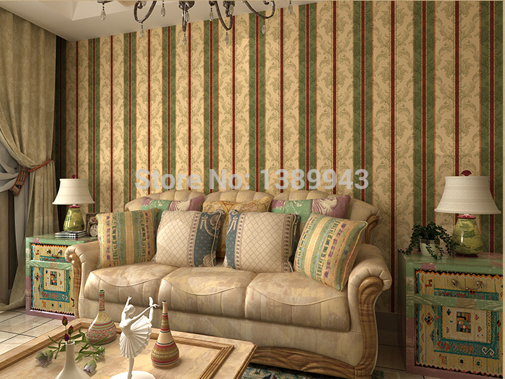 American Country Style Stripe Decorative Pvc Wallpaper Sitting Room Tv