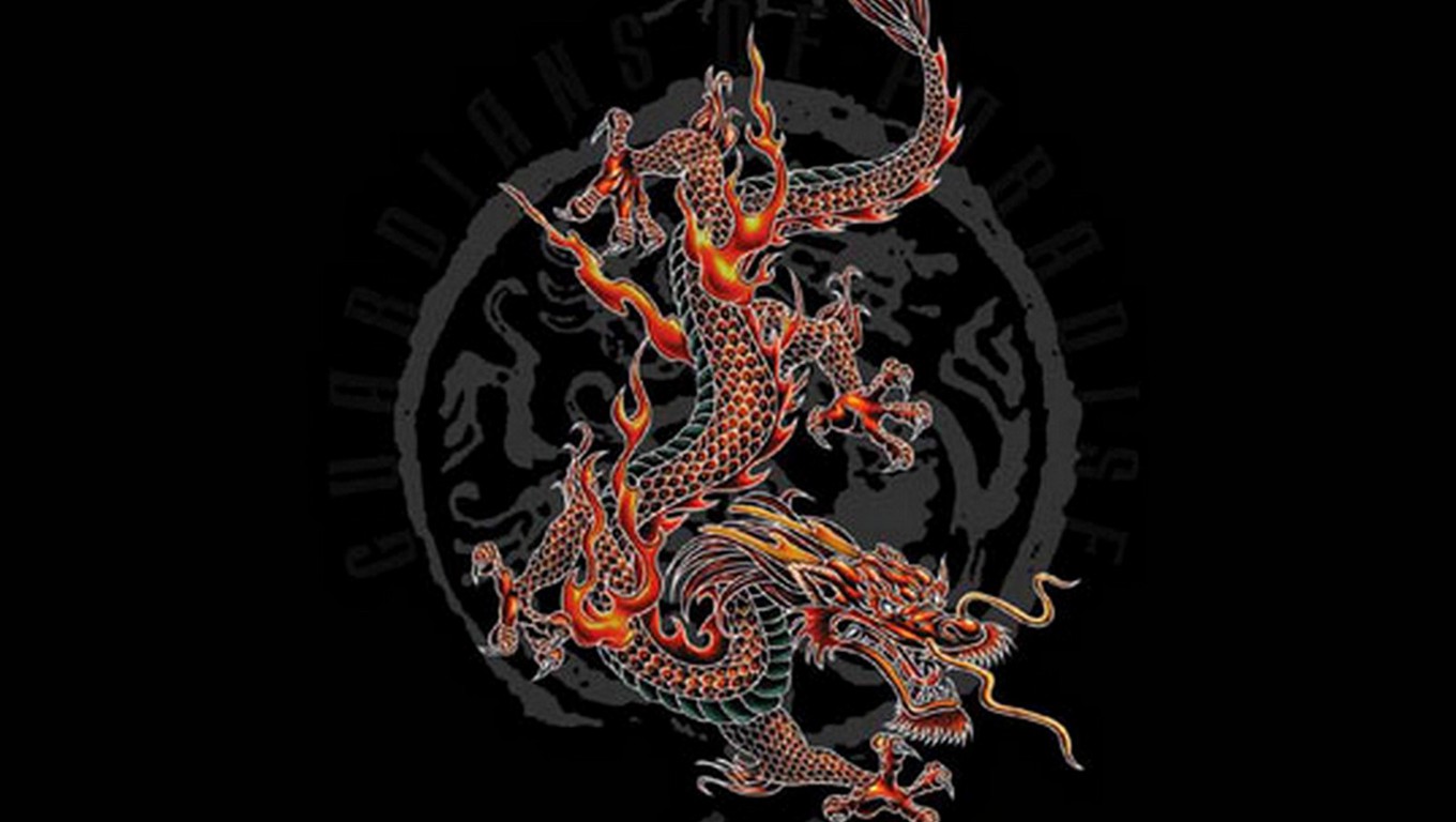 Artistiek Chinese Dragon Draak Wallpaper