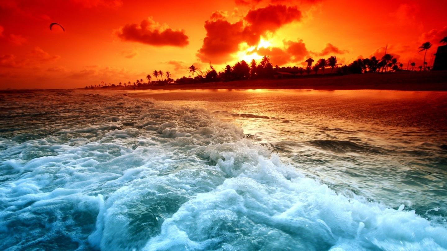 The Ocean Sunset Beach With Blue Clean Water Cityscape Background