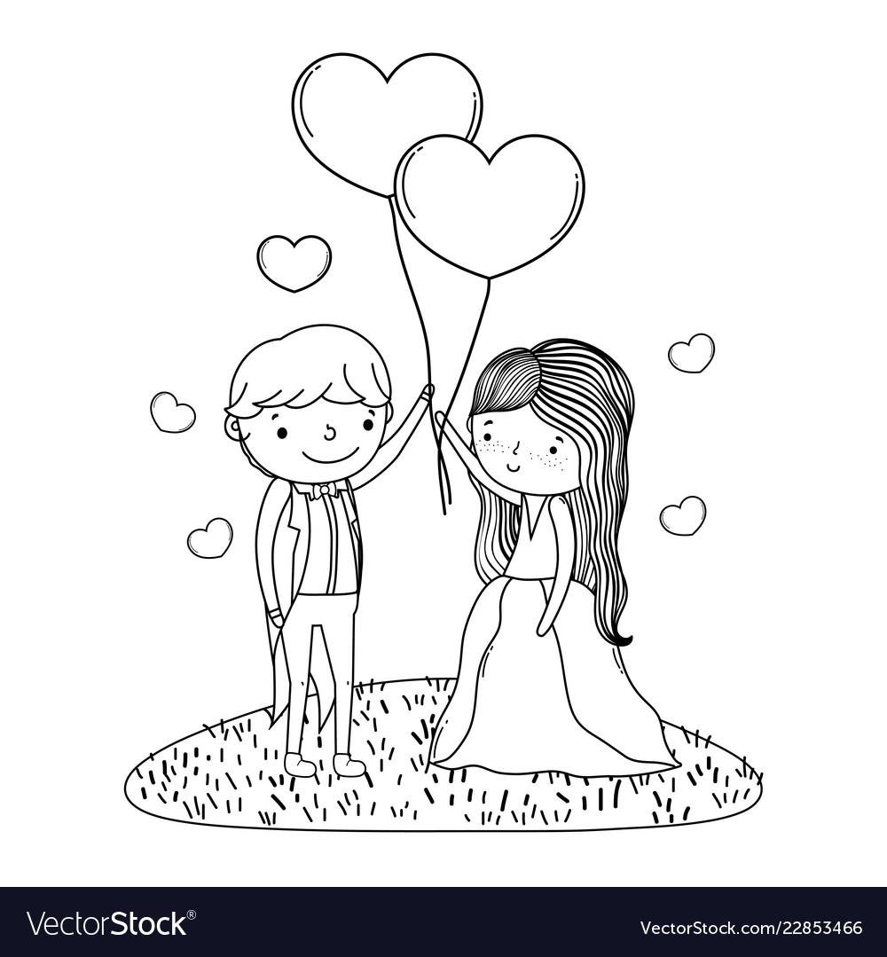 🔥 Free download Couple marriage cute cartoon in black and white Vector ...