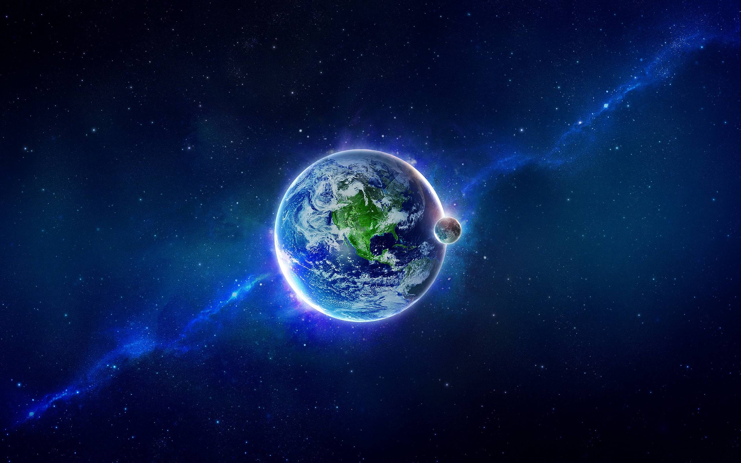 A breathtaking view of Earth from space with the moon and stars