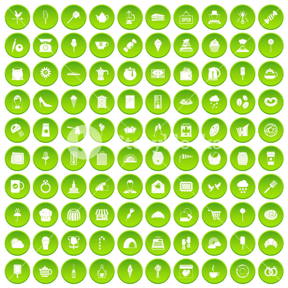 Patisserie Icons Set Green Circle Isolated On White Background