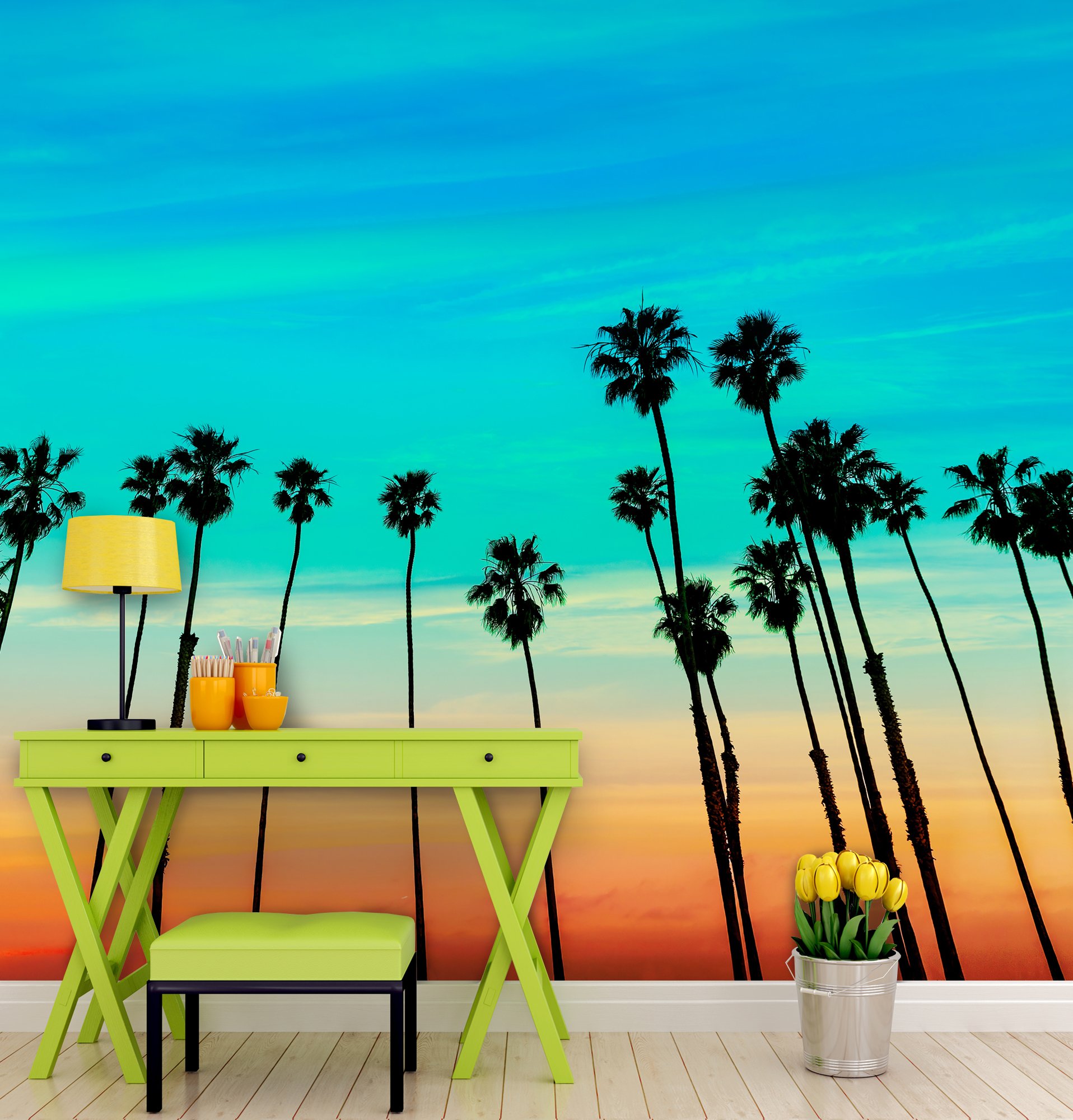 California Socal Tropical Sunset Palm Trees Large Wall Mural