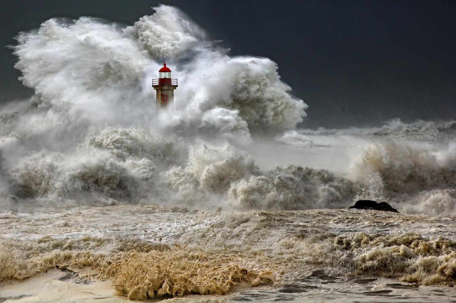 Lighthouse Waves Storm Natural Disaster Sea Ocean Wallpaper