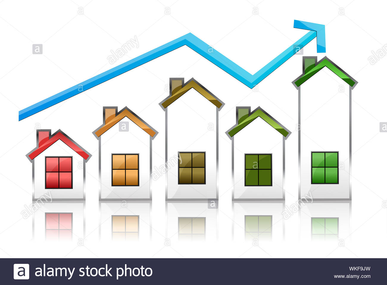 Illustration Of Homes With Grow Arrow On White Background Stock